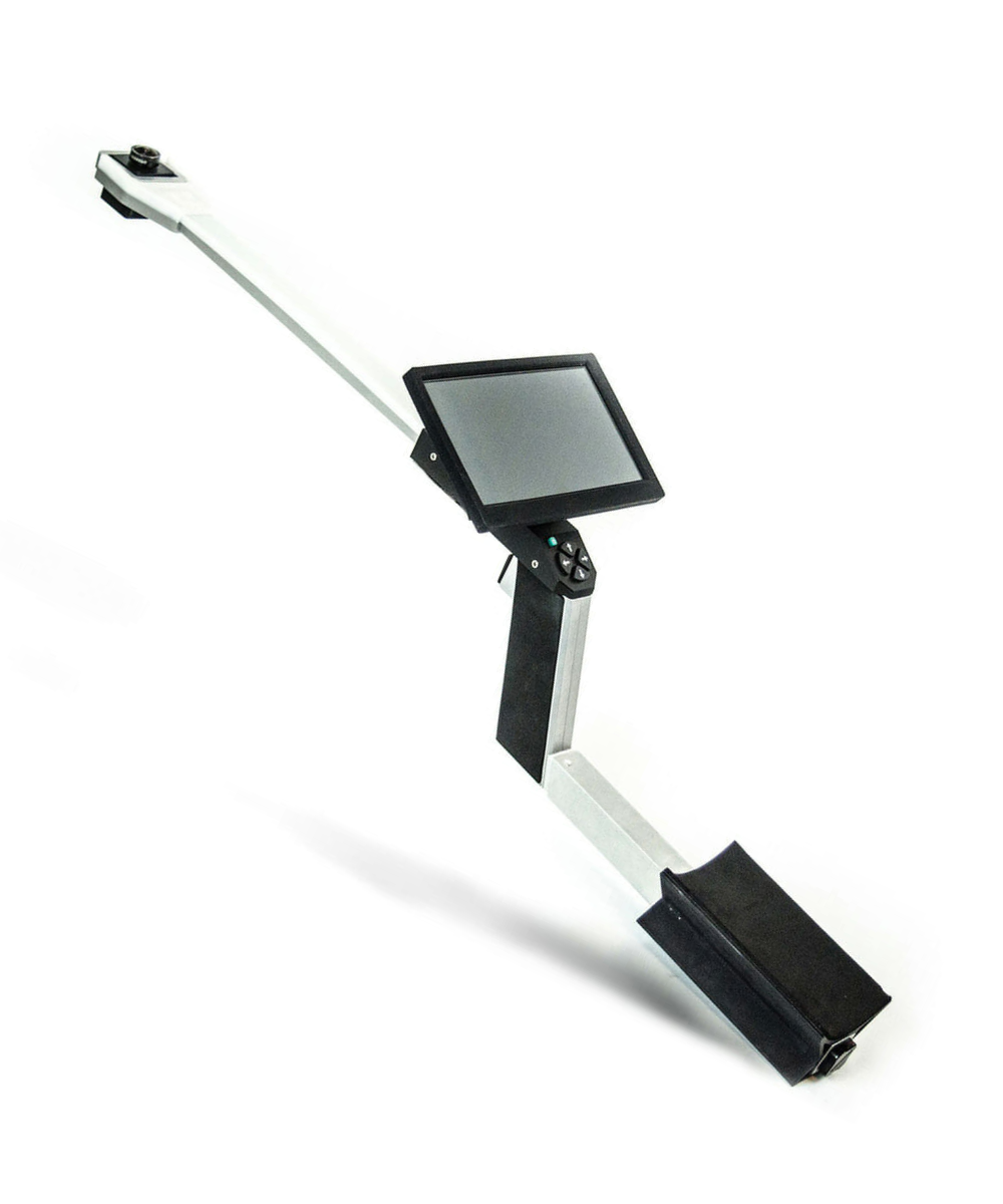 The image shows the CID BioScience Plant Canopy Imager CI-110, which includes a long pole, a digital display, and a black attachment at the end. The device is used for measuring leaf area index and photosynthetically active radiation in plant canopies.