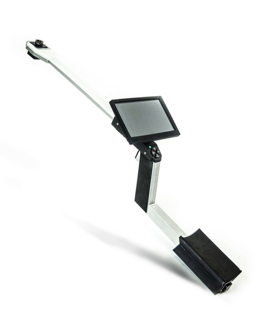 The image shows the CID BioScience Plant Canopy Imager CI-110, which includes a long pole, a digital display, and a black attachment at the end. The device is used for measuring leaf area index and photosynthetically active radiation in plant canopies.